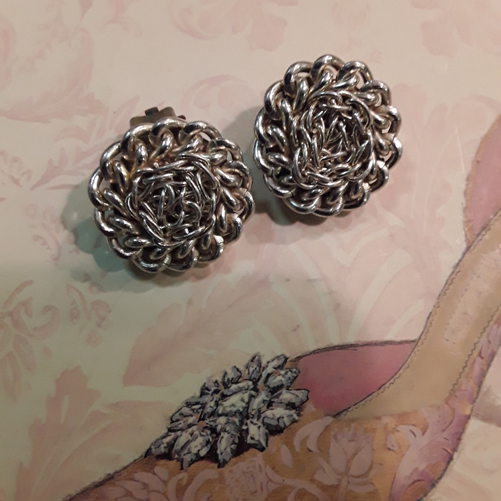 West Germany stamped silvertone clip on earrings